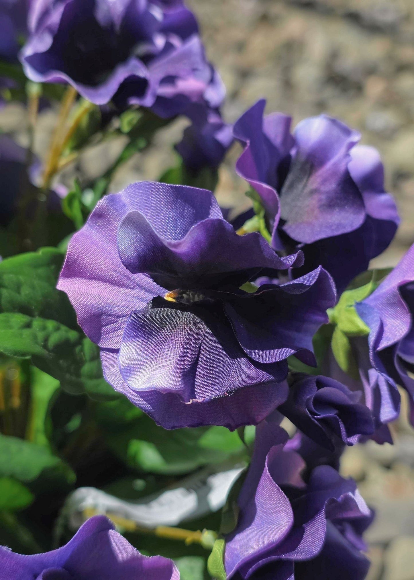 UV Treated Fake Outdoor Flowers Purple Pansy Potted Plant - 12"