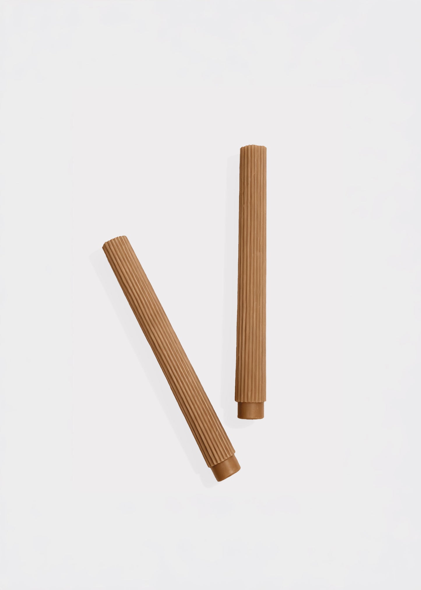 Set of 2 Ribbed Taper Candles in Caramel Hue - 10"