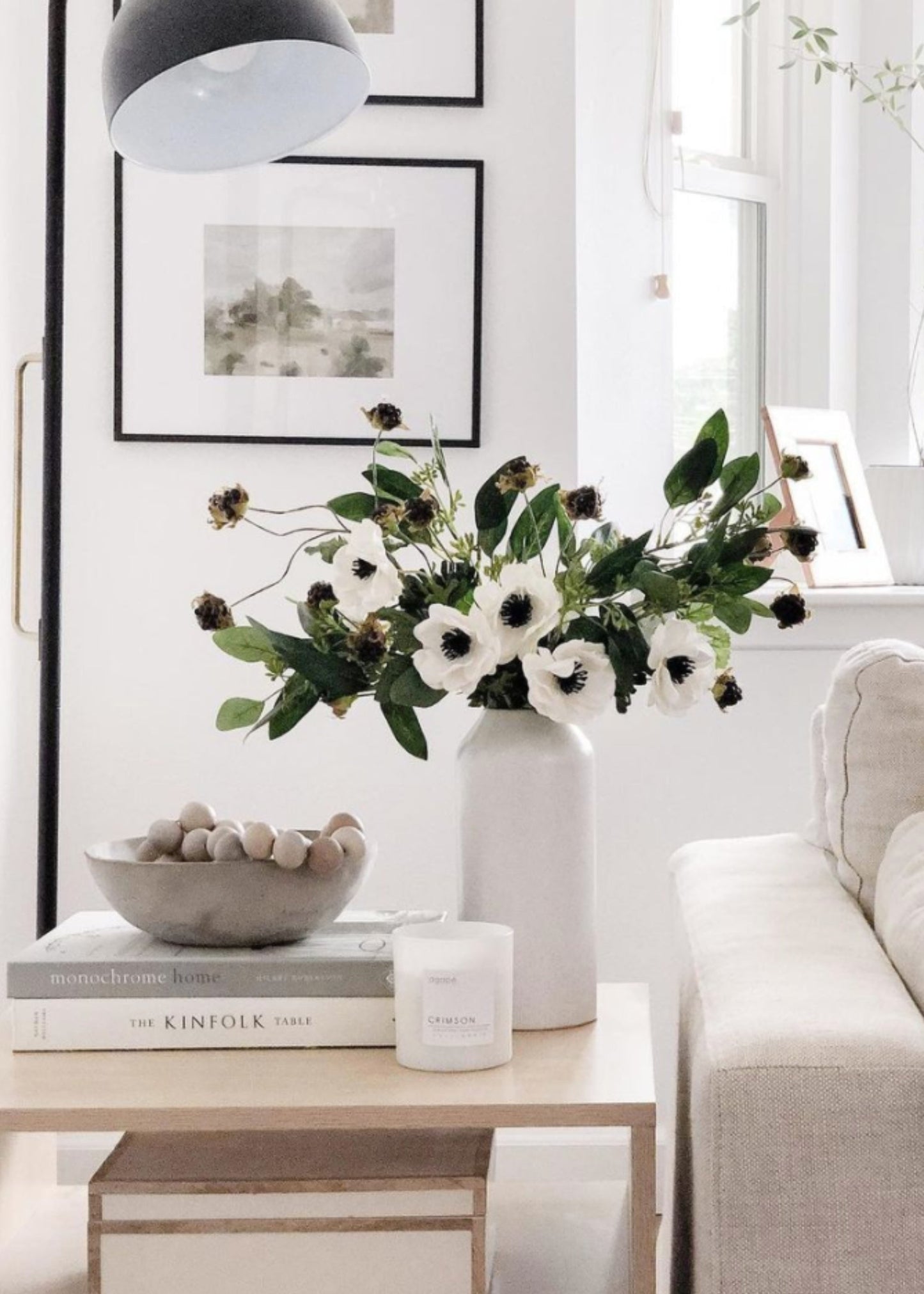 White Anemone Real Touch Fake Flower - 14"