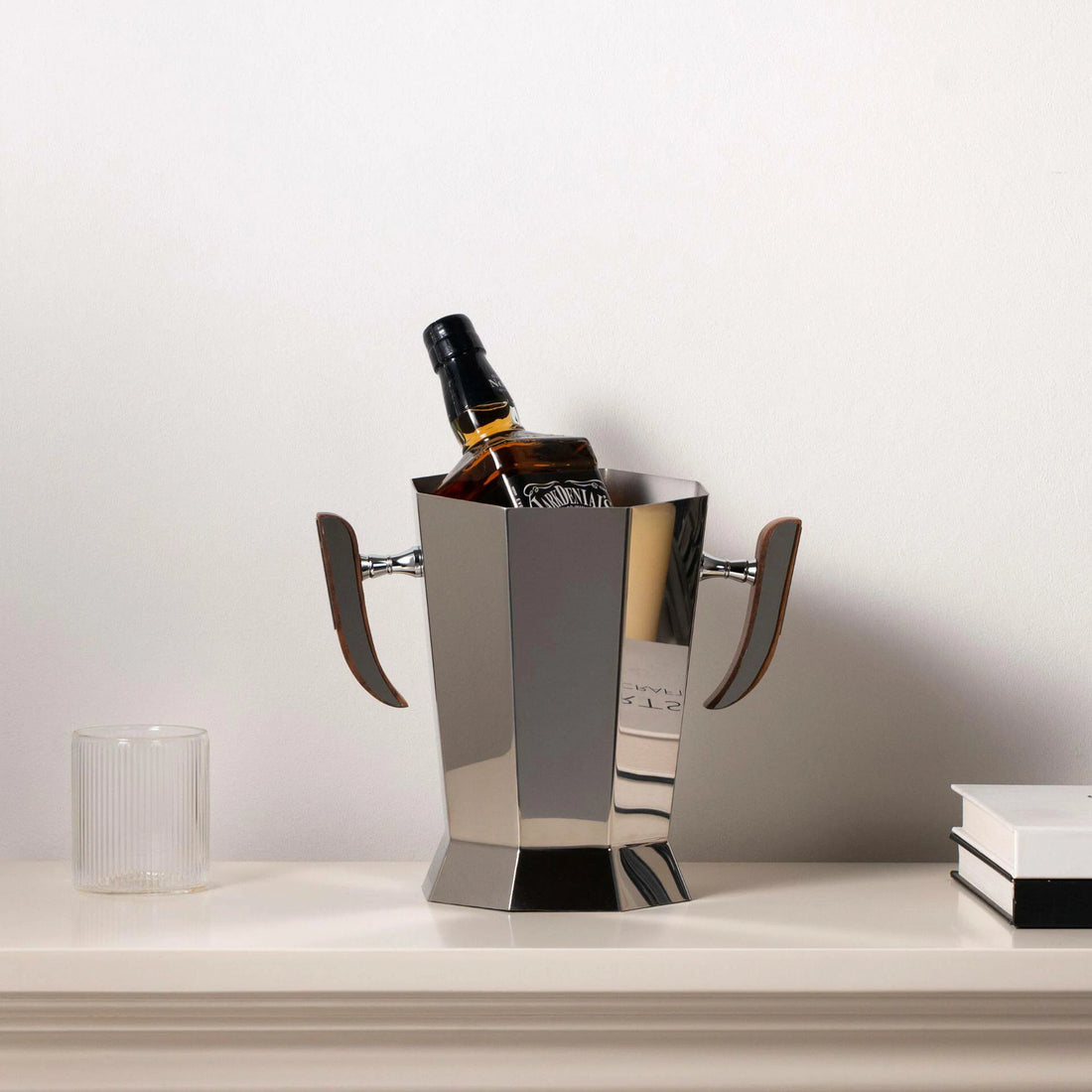 GOIFVORO Geometric Stainless Steel Ice Bucket with Wooden Handles, product image 1 of 4