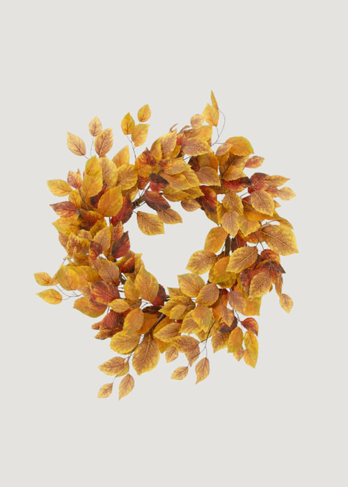 Golden Yellow Artificial Birch Leaf Autumn Wreath - 22"