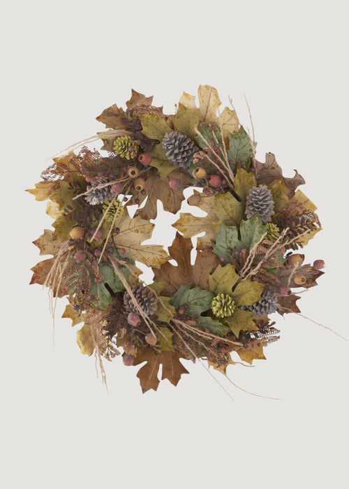 Deluxe Fake Autumn Foliage Wreath in Mixed Fall Hues - 28"