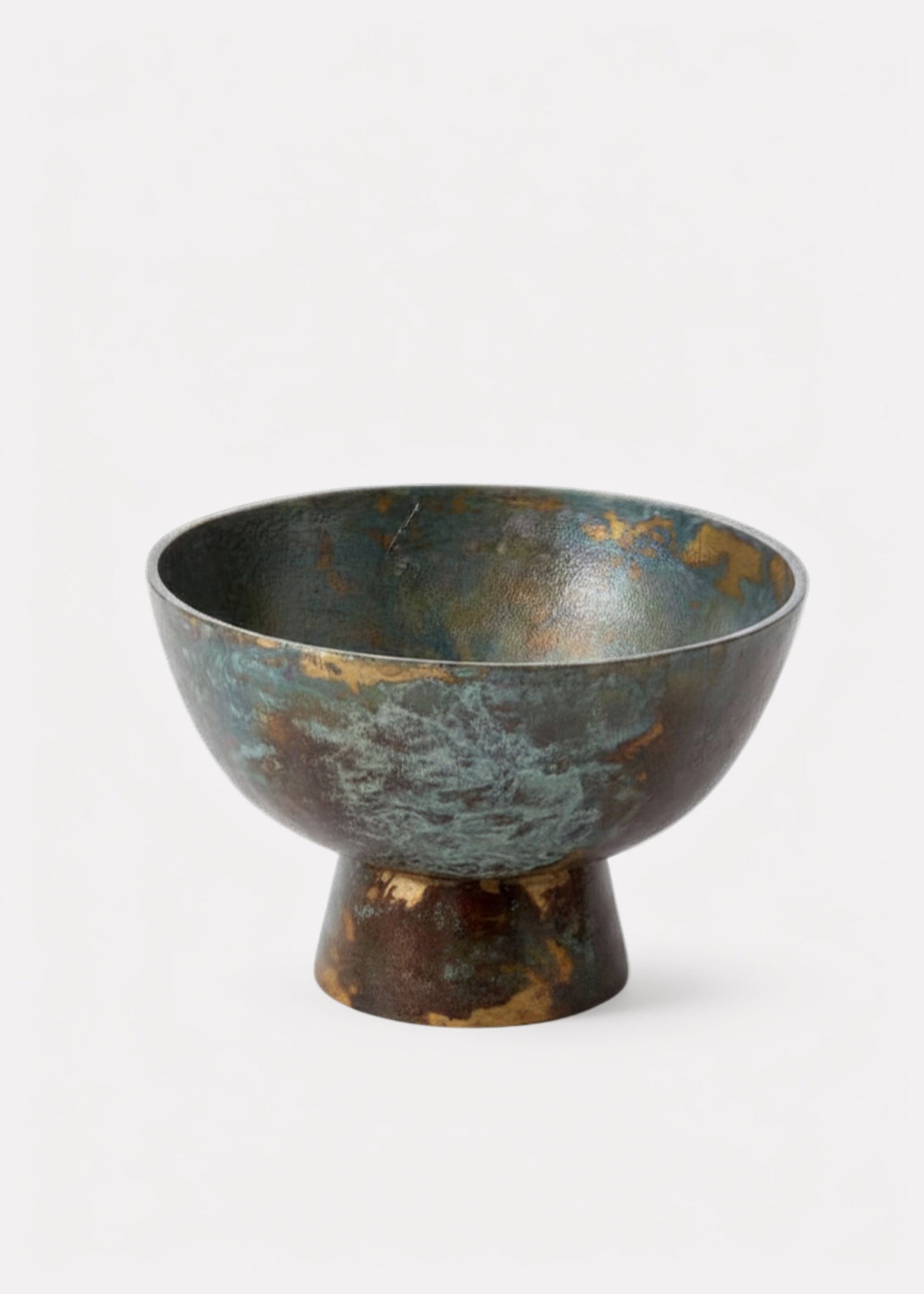 Antique Gold and Charcoal Metal Compote in Patina Finish - 9" Wide