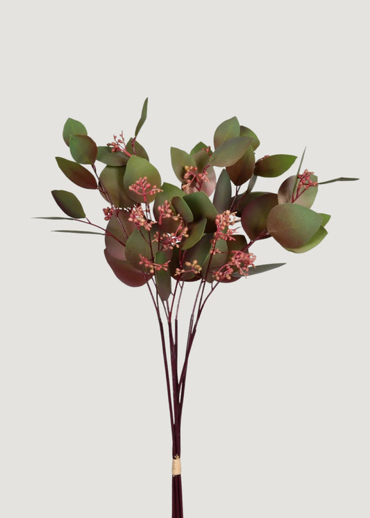 Burgundy Green Faux Eucalyptus Leaf Bundle - 21"