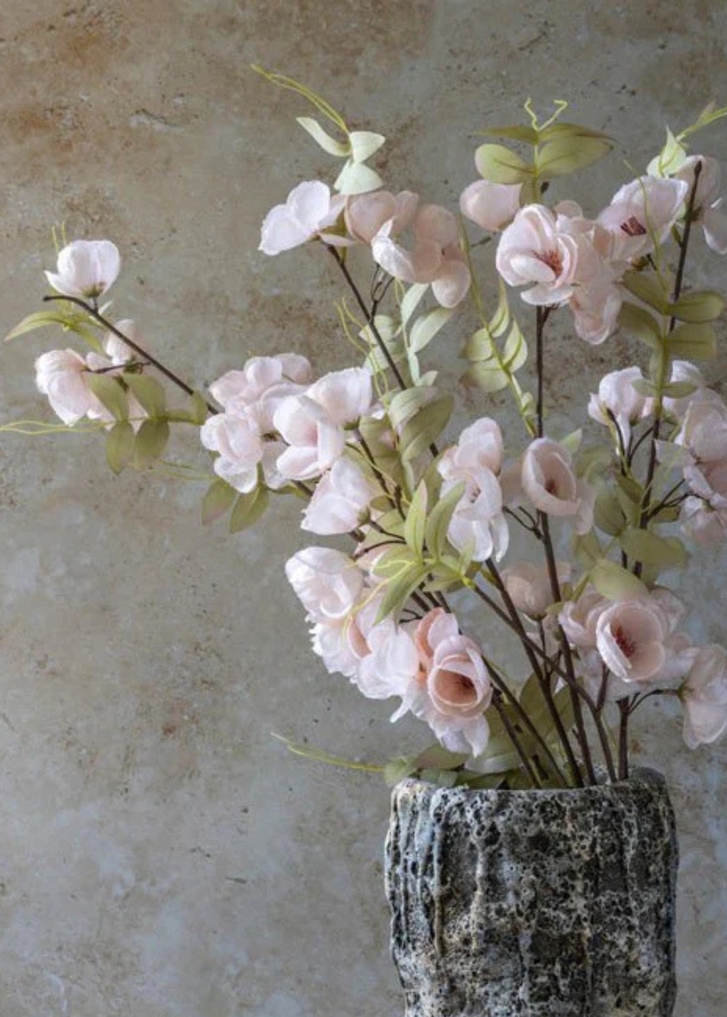 Soft Pink Peach Artificial Quince Blossom Branch - 35.25"