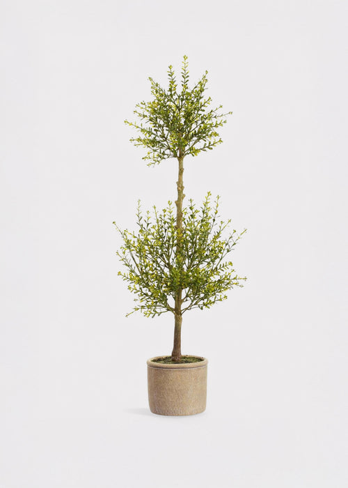 Artificial Myrtle Leaf Topiary Plant in Cement Pot - 32"