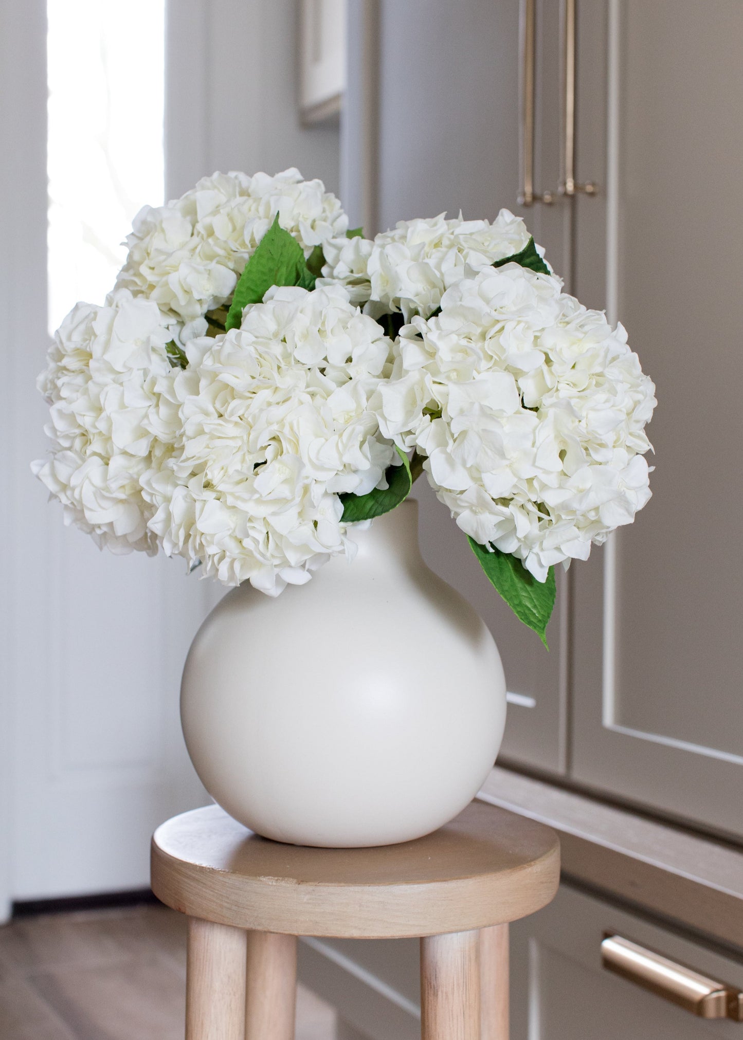 SAVE - Fake Flowers Real Touch Hydrangea Stem in Talc White  - 18"