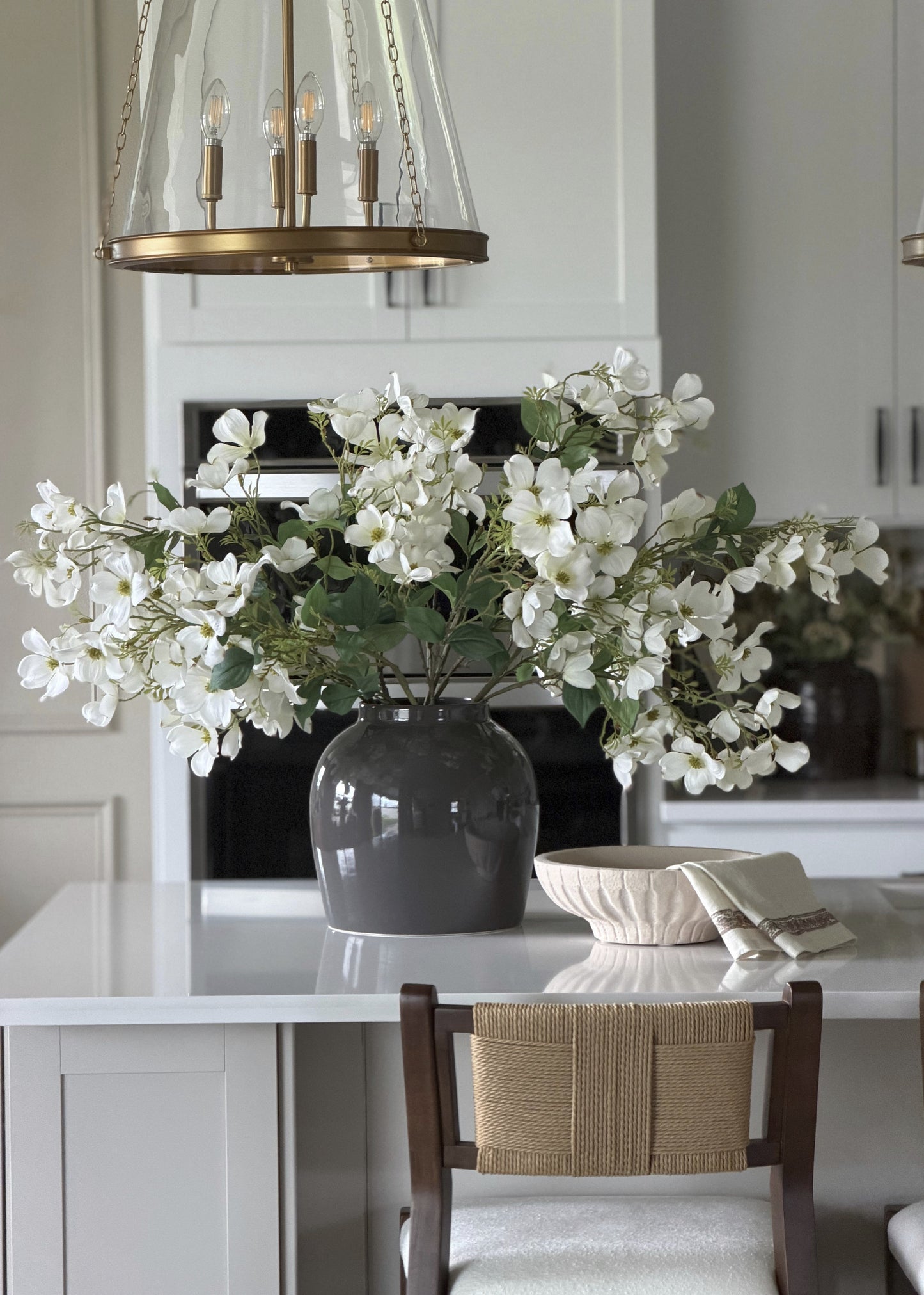 Large White Dogwood Branch and Slate Vase Design