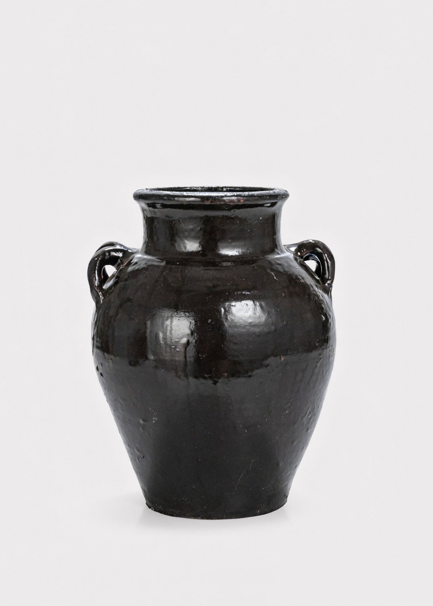 Large Distressed Clay Jar Vase in Dark Brown Black Hue - 11.75"
