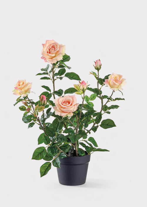 Fake Potted Porch Arrangement of Coral Pink Roses - 25"