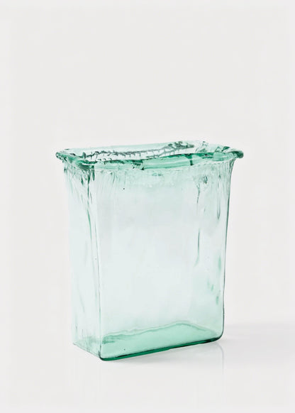 Tall Rectangle Recycled Glass Vase in Green - 9.25"