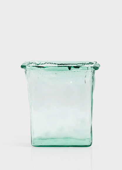 Tall Rectangle Recycled Glass Vase in Green - 9.25"
