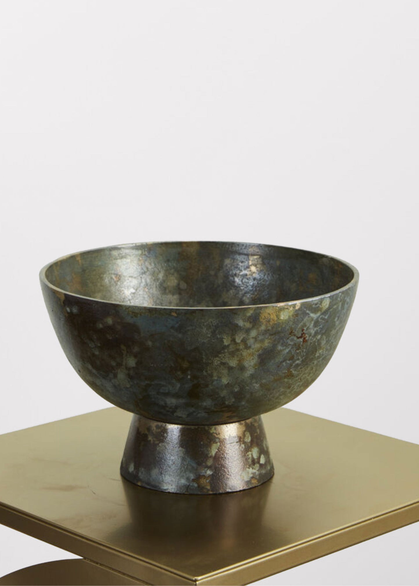 Antique Gold and Charcoal Metal Compote in Patina Finish - 9" Wide