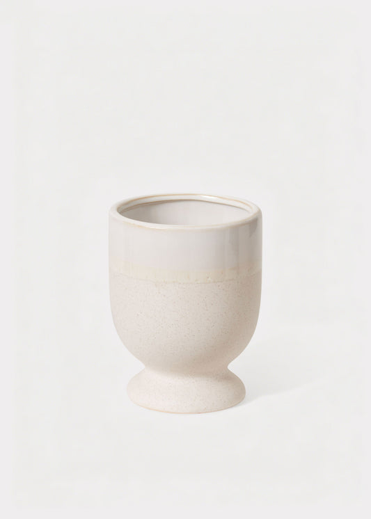 Footed Ceramic Laney Vase in Speckled White - 6.5"