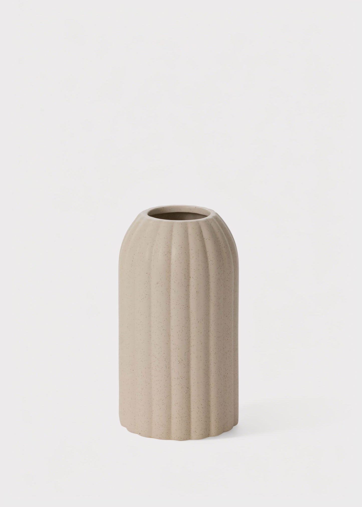 Rounded Cylinder Ceramic Ribbed Vase in Beige Cream - 8.25"