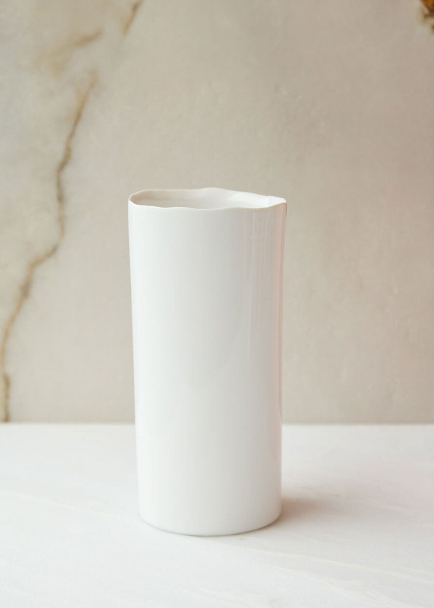 Glossy White Cylinder Ceramic Brooklyn Vase - 8"