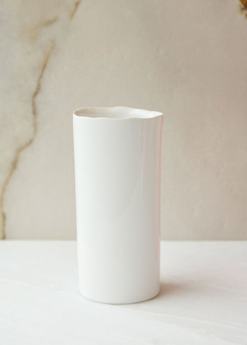 Glossy White Cylinder Ceramic Brooklyn Vase - 8"