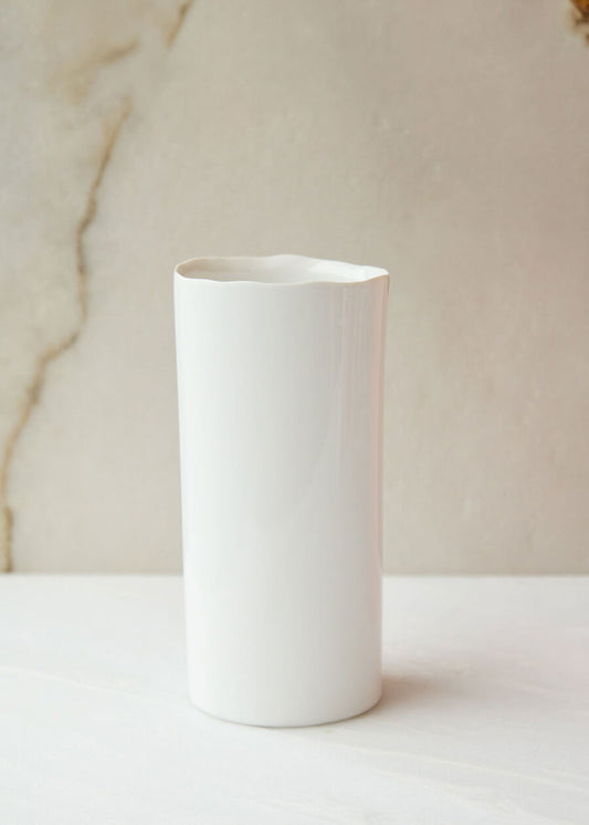 Glossy White Cylinder Ceramic Brooklyn Vase - 8"