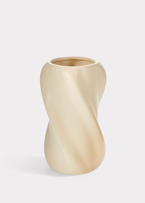 Warm Cream White Ceramic Twist Florian Vase - 12"