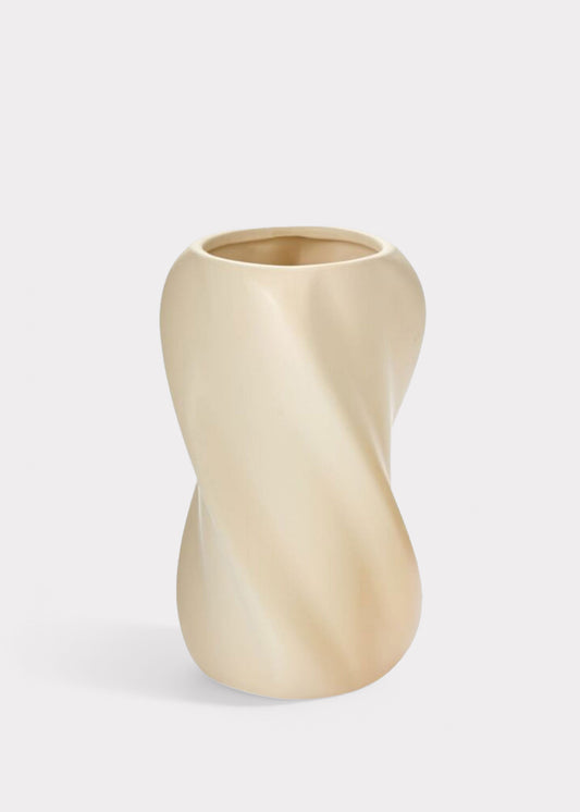 Warm Cream White Ceramic Twist Florian Vase - 12"