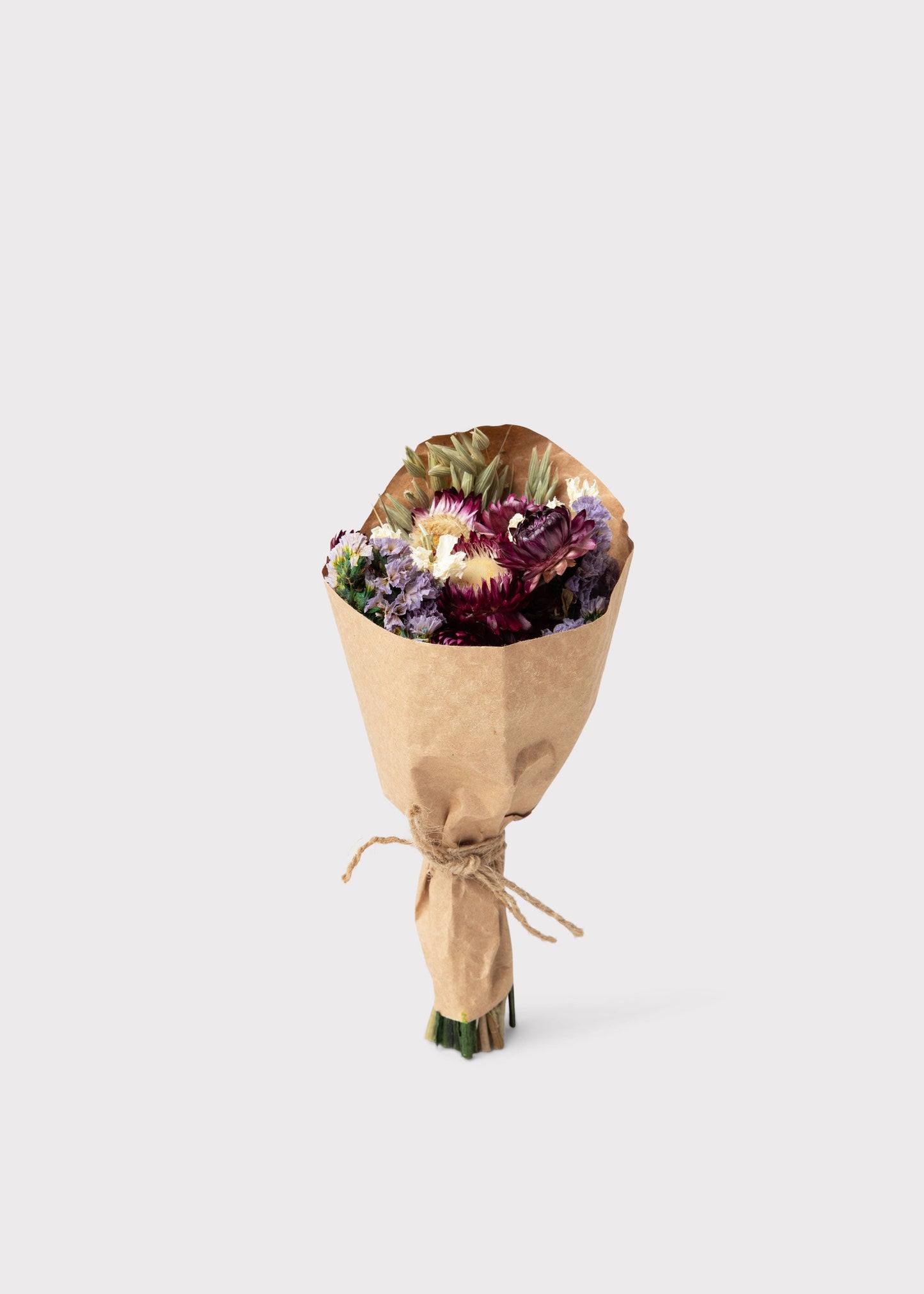 Mini Dried Flowers Purple and Cream Wildflower Bouquet - 7"