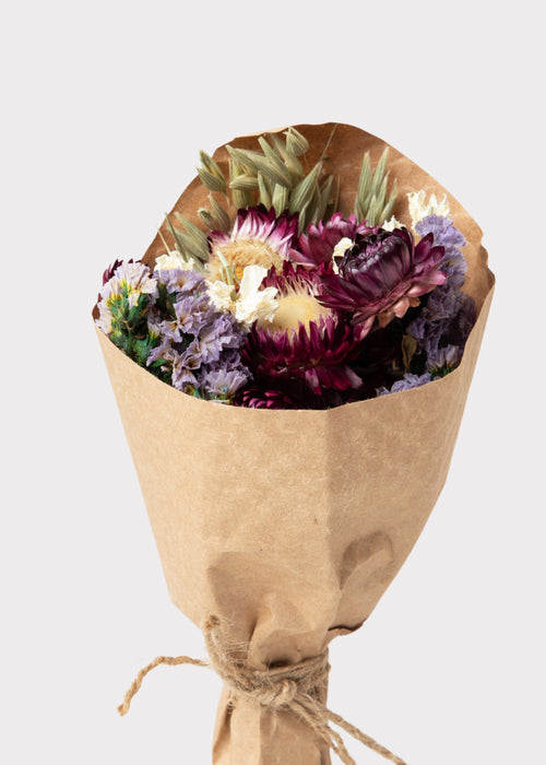 Mini Dried Flowers Purple and Cream Wildflower Bouquet - 7"