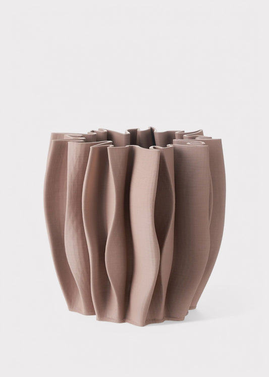 Curvy and Textured Ceramic Vase in Earthy Mauve Red - 9"