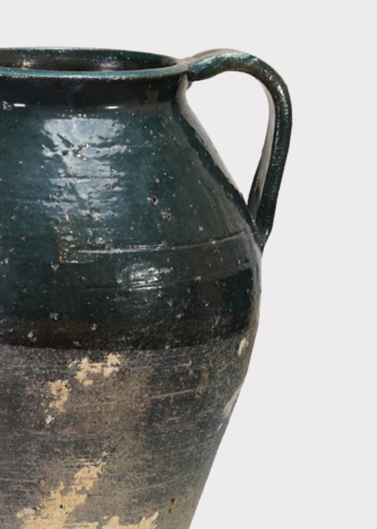 Distressed Terra Cotta Pitcher Vase in Blue Glaze - 11.25"
