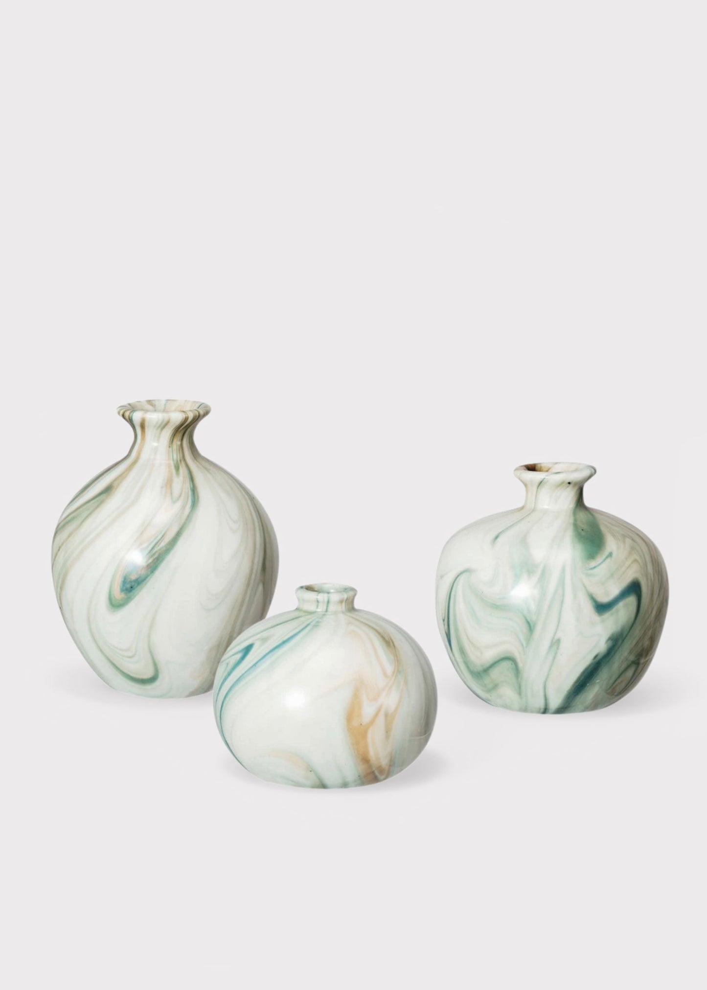 Small Set of 3 Marbled Stoneware Glazed Bud Vases - 3-4.5"