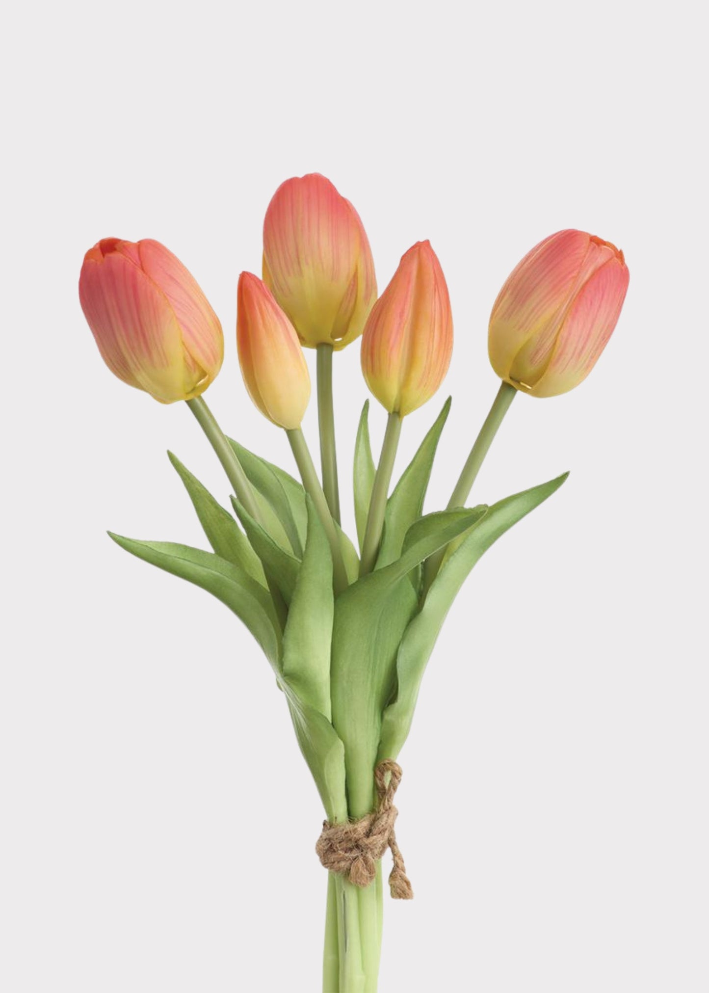 Coral Real Touch Tulip Artificial Flower Bundle of 5 - 10"