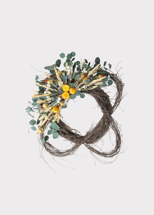 Green Dried Foliage and Orange Mixed Flower Wreath - 22"