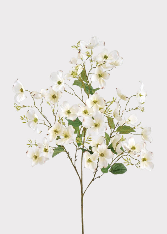 Artificial Blooming Dogwood Flower Branch in White - 44"