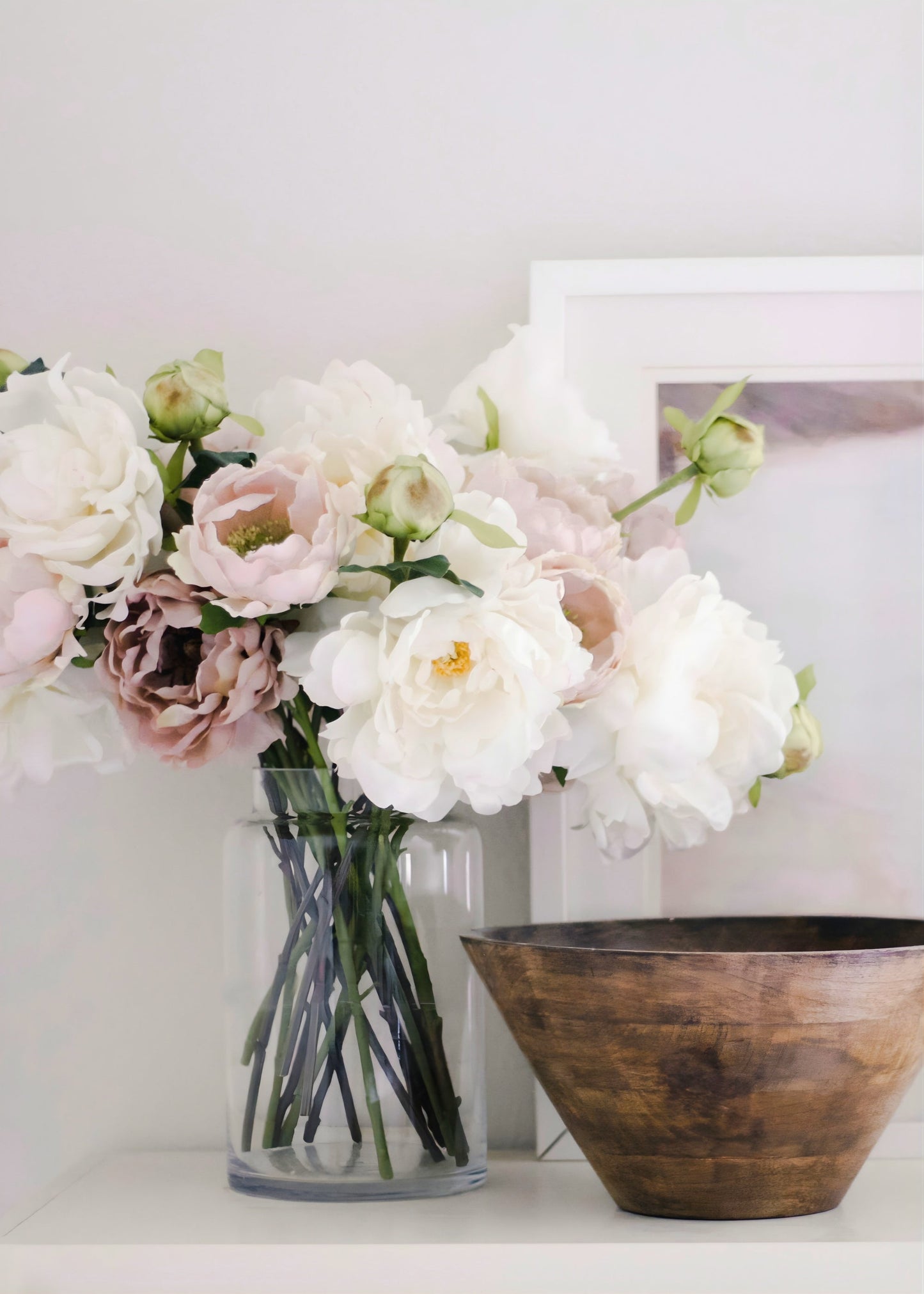 Artificial Peony Flower in Mauve Beige - 18.5"