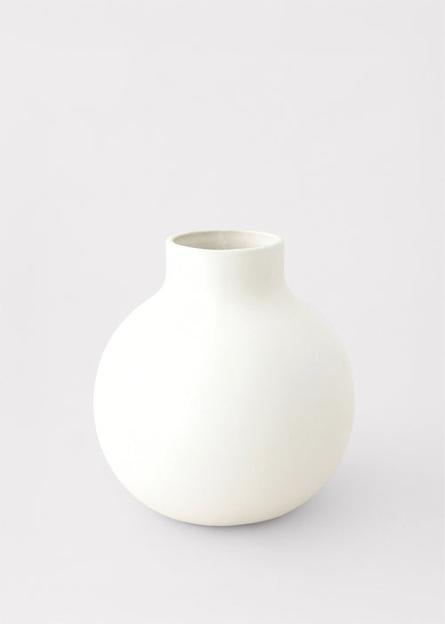 Afloral™ Creamy White Round Ceramic Vase - 8"