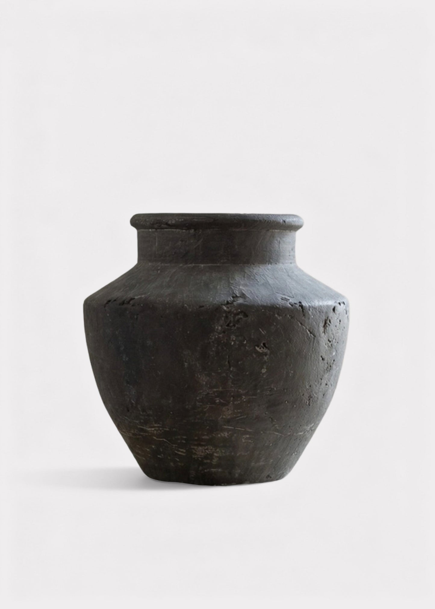 Handmade Terra Cotta Distressed Vase in Charcoal Grey - 7"