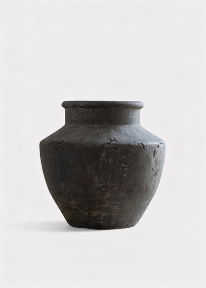 Handmade Terra Cotta Distressed Vase in Charcoal Grey - 7"