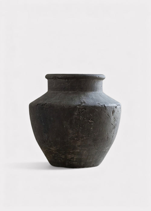 Handmade Terra Cotta Distressed Vase in Charcoal Grey - 7"