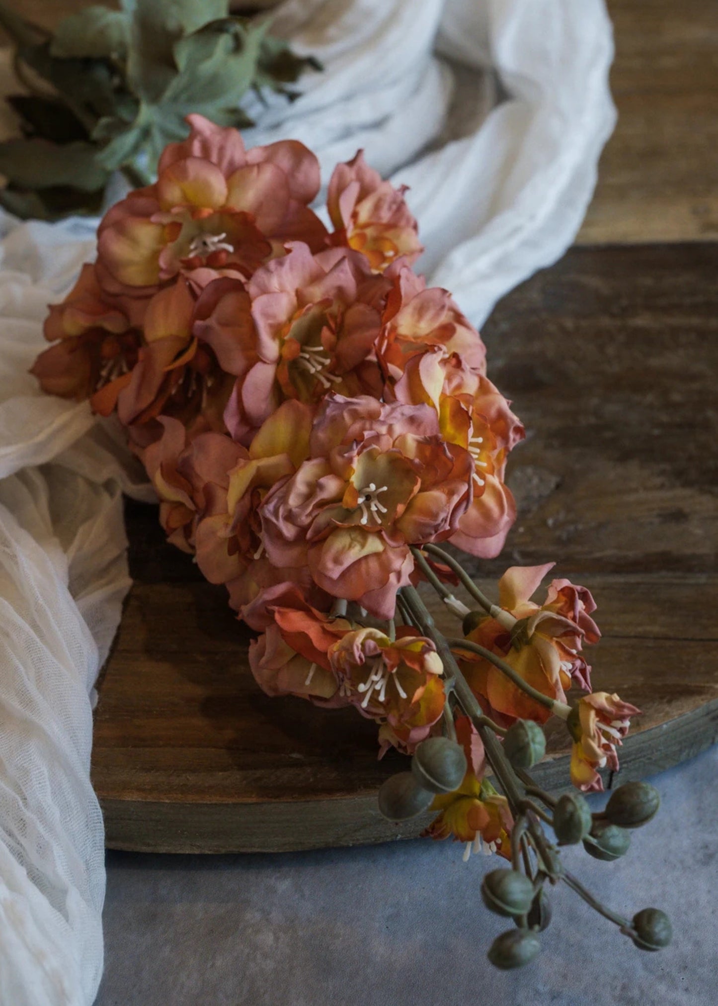 Dried Look Artificial Larkspur Flower in Orange and Pink - 31.5"