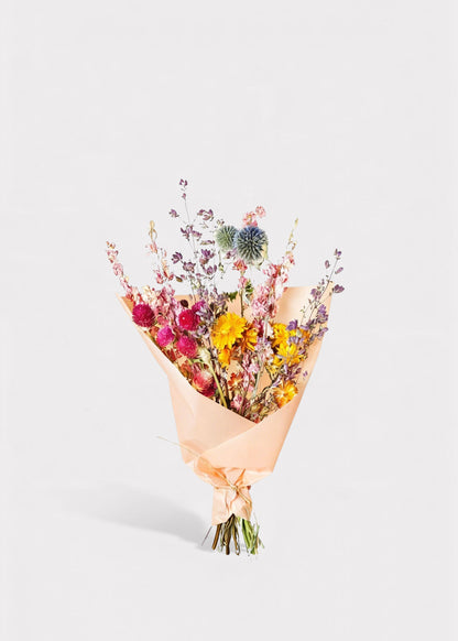 Colorful Pink and Yellow Small Dried Flower Bouquet - 12"