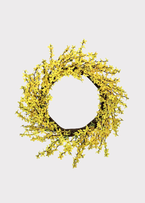 Yellow Forsythia Fake Spring Flower Wreath - 22"