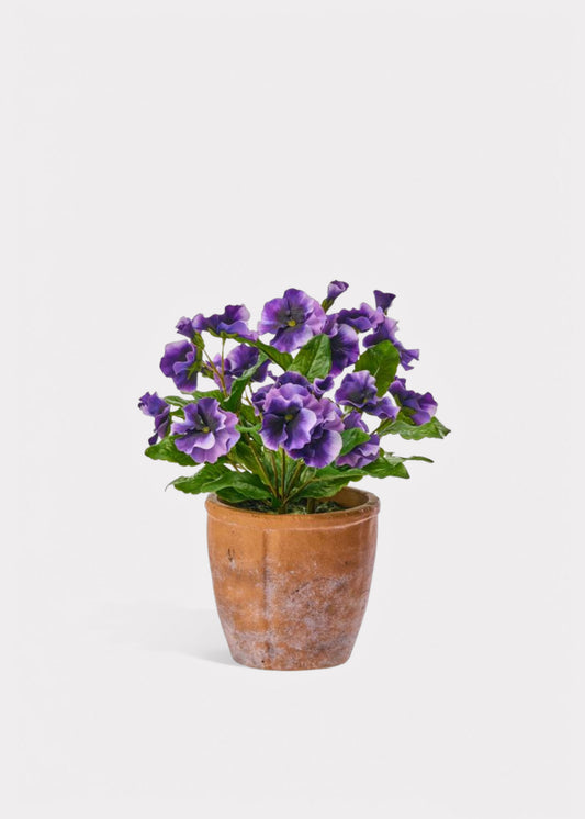 UV Treated Fake Outdoor Flowers Purple Pansy Potted Plant - 12"