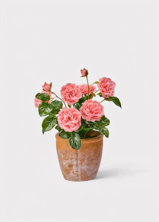 UV Treated Outdoor Potted Arrangement of Pink Real Touch Roses - 13"