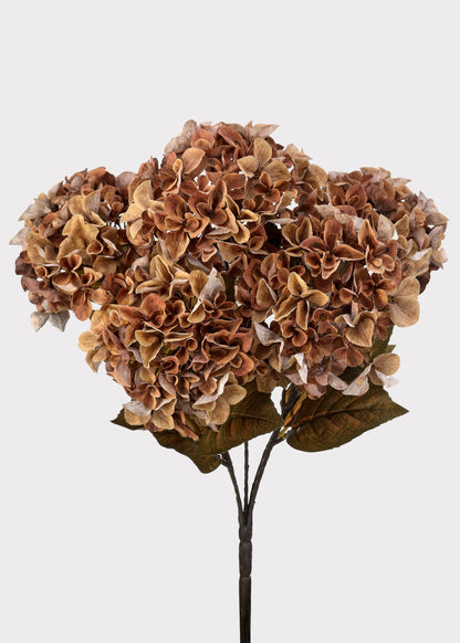 Mixed Autumn Brown Artificial Hydrangea Bush - 22"