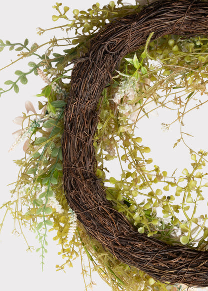 Pale Pink Artificial Wildflower Wreath - 22"