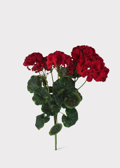 Artificial Blooming Geranium Flower Bush in Red - 20"