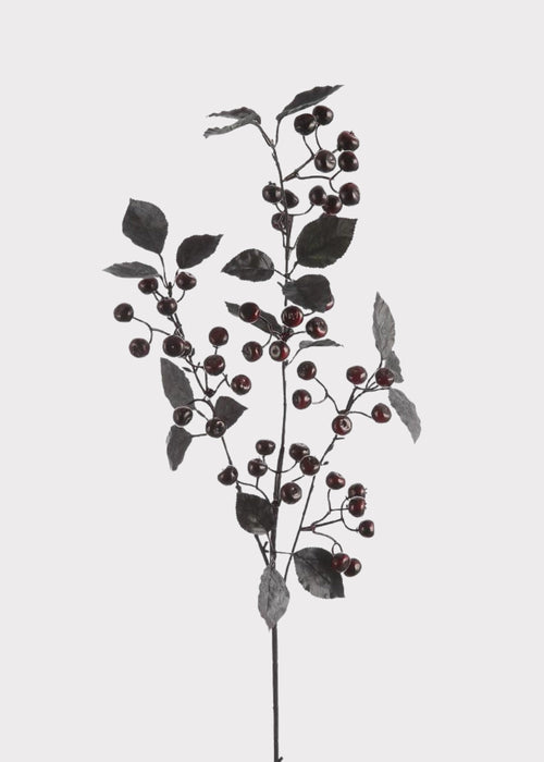 Dark Plum and Black Artificial Berry Branch - 35"
