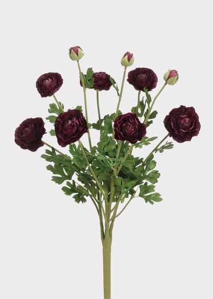 Artificial Ranunculus Flower Bush in Aubergine - 19"