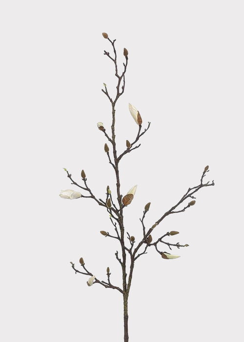 Cream White Tall Budding Magnolia Fake Flower Branch - 53"