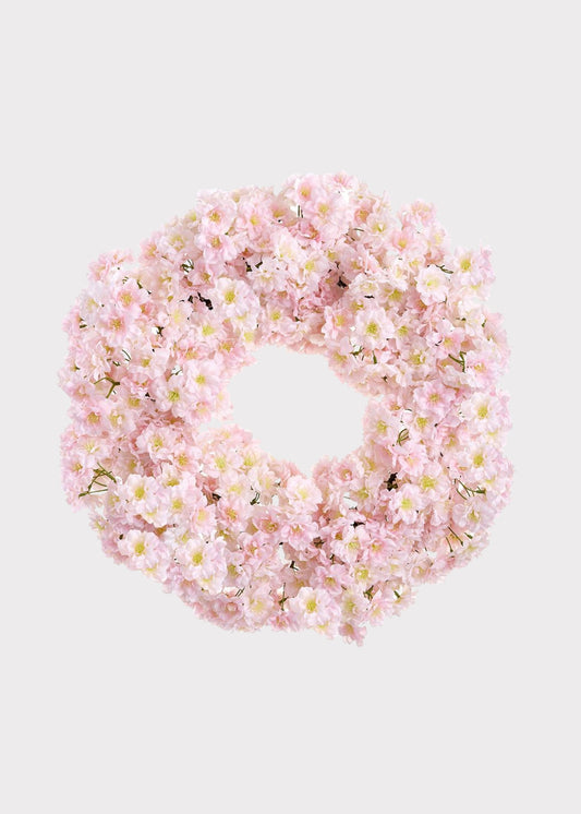 Blush Pink Fake Cherry Blossom Flower Wreath - 24"