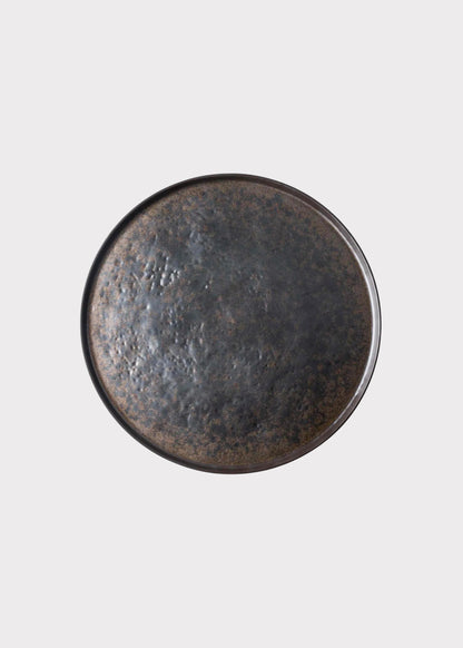 Matte Brown and Copper Melamine Resin Round Tray - 18"